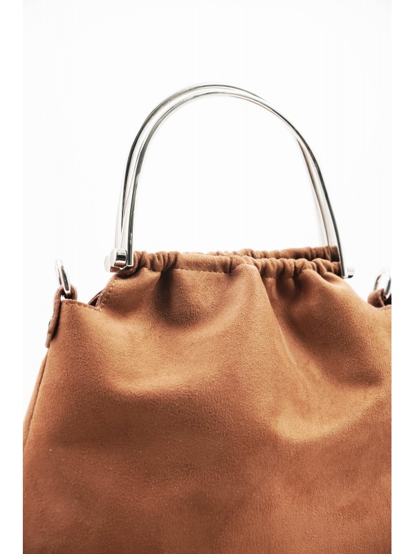 Caren Taba Gümüş Aksesuar Detaylı Süet Kadın El Ve Omuz Çantası