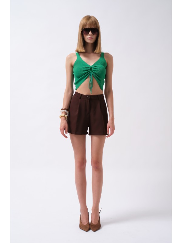 Ön Büzgülü Crop Bluz 23S24004-Yeşil