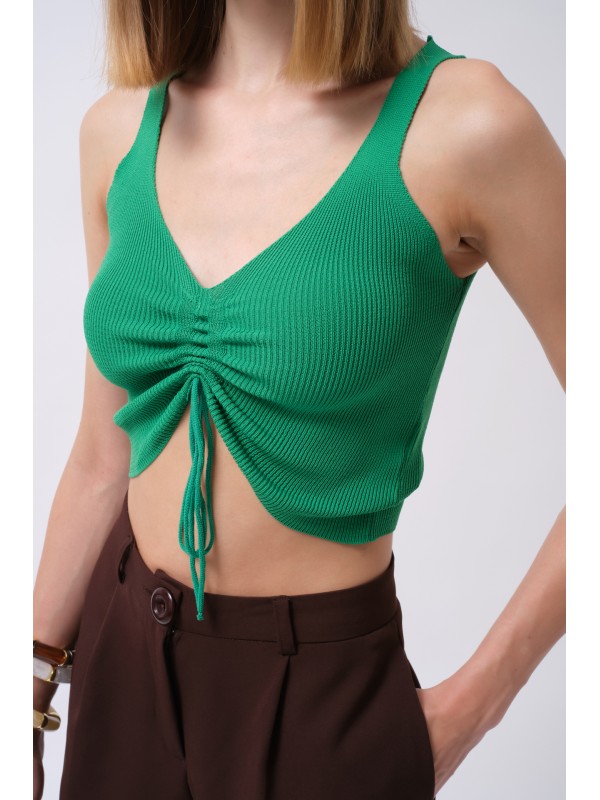 Ön Büzgülü Crop Bluz 23S24004-Yeşil