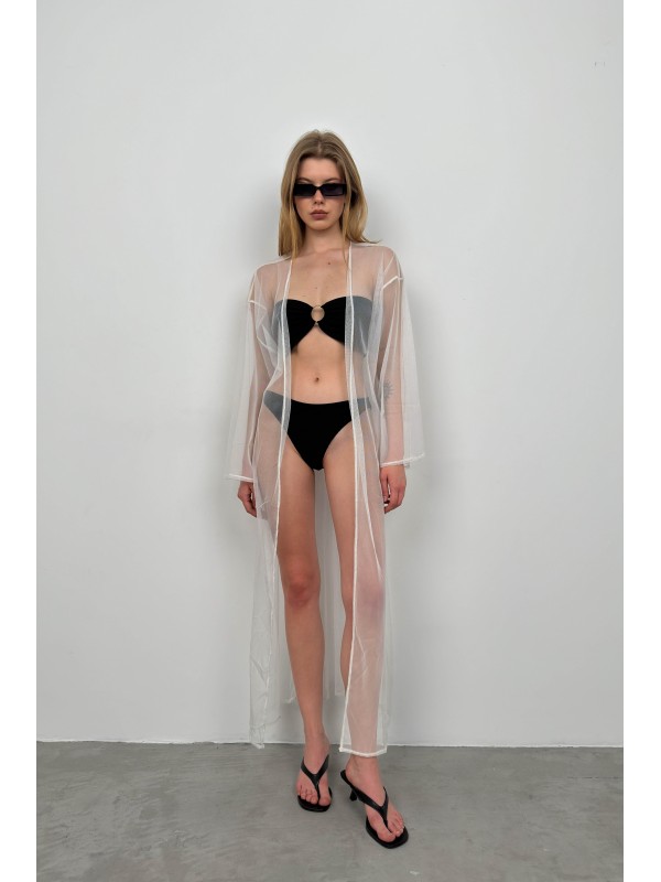 Tül Maxi Pareo 23S30008-Beyaz