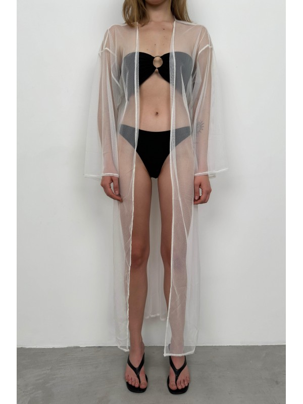 Tül Maxi Pareo 23S30008-Beyaz