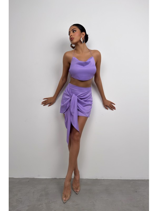 Degaje Yaka Sırt Detay Bluz 24S15002-Lila