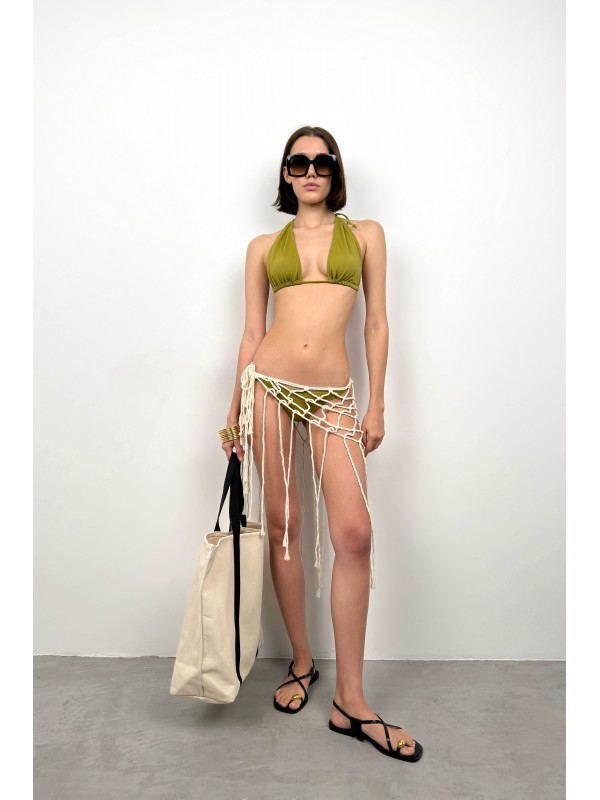 Makrome Saçaklı Pareo 24S30001-Taş