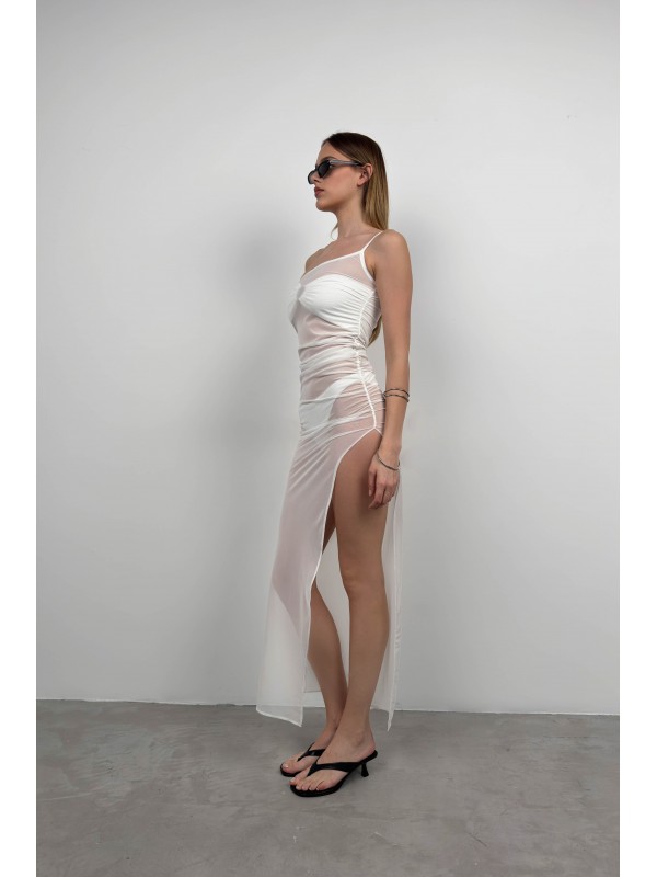 Tek Omuz Yırtmaç Detay Pareo 24S30003-Ekru