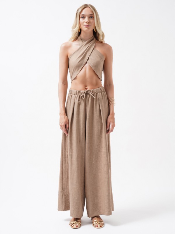 Çapraz Bağlamalı Keten Crop 24S50043-Bej