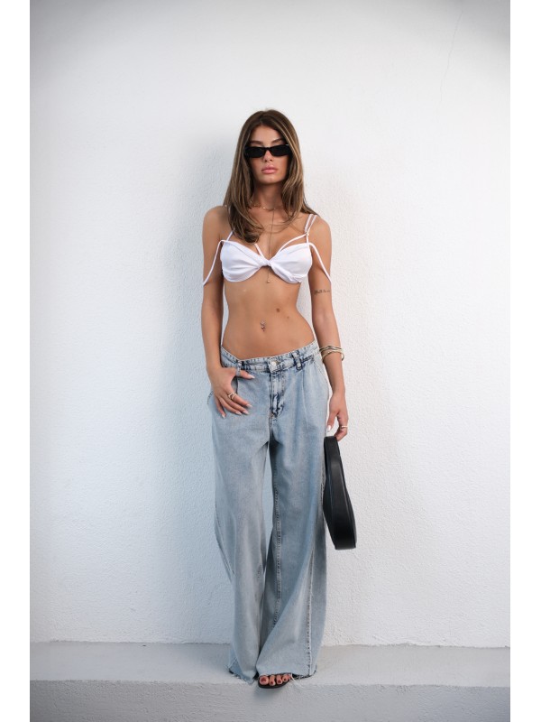 Büzgü Detay Çift Askılı Büstiyer 24S54012-Beyaz