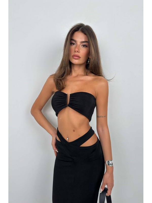 Büzgülü Straplez Bra 24S54013-Siyah