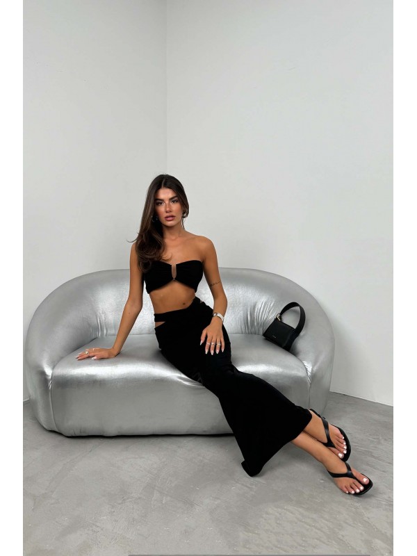 Büzgülü Straplez Bra 24S54013-Siyah