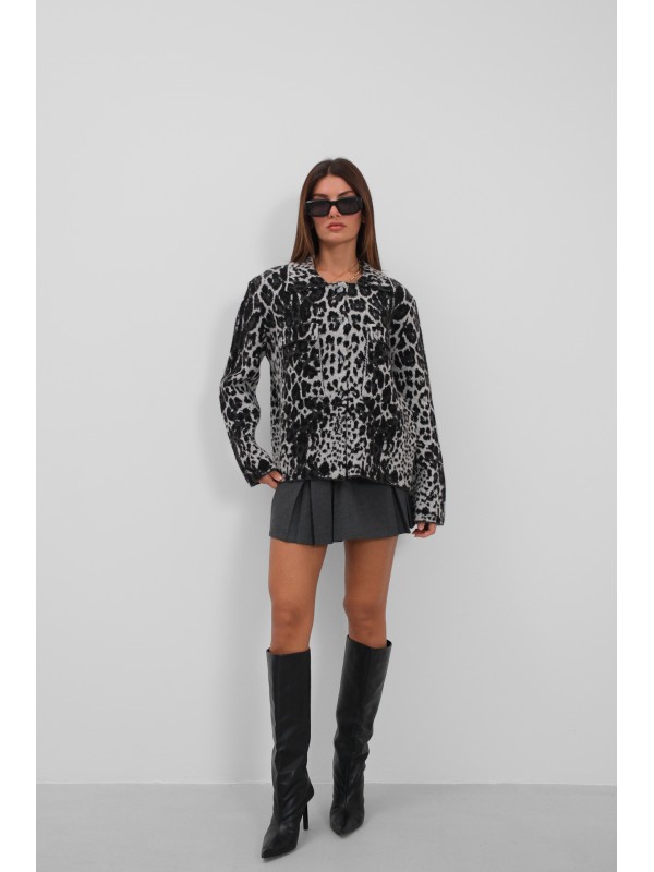 Sırtlan Desenli Hırka 24W21040-Siyah