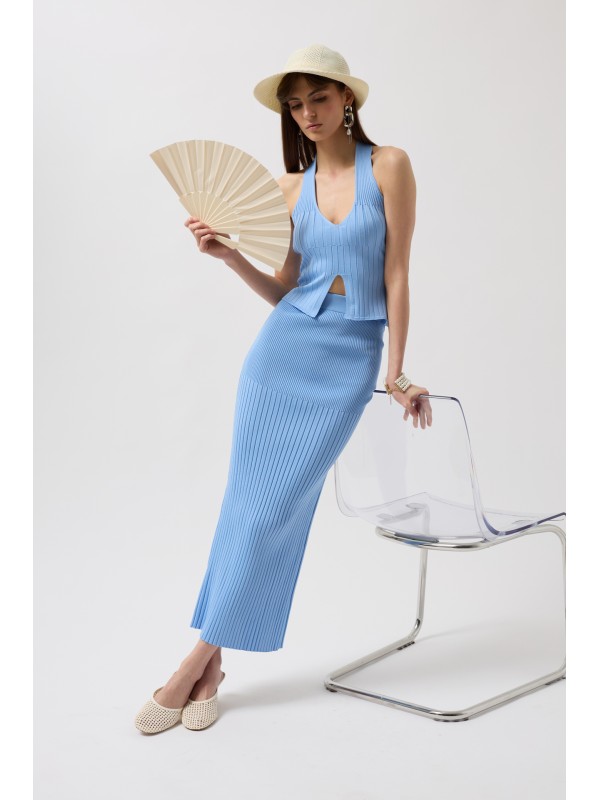 Yüksek Bel Dokulu Etek 52202055-Bebe Mavi