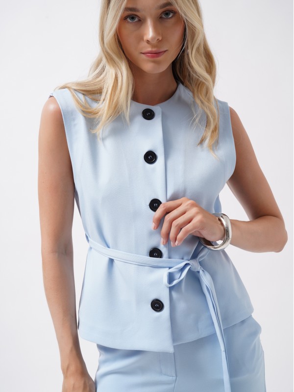 Kuşaklı Dokuma Yelek 52212004-Mavi