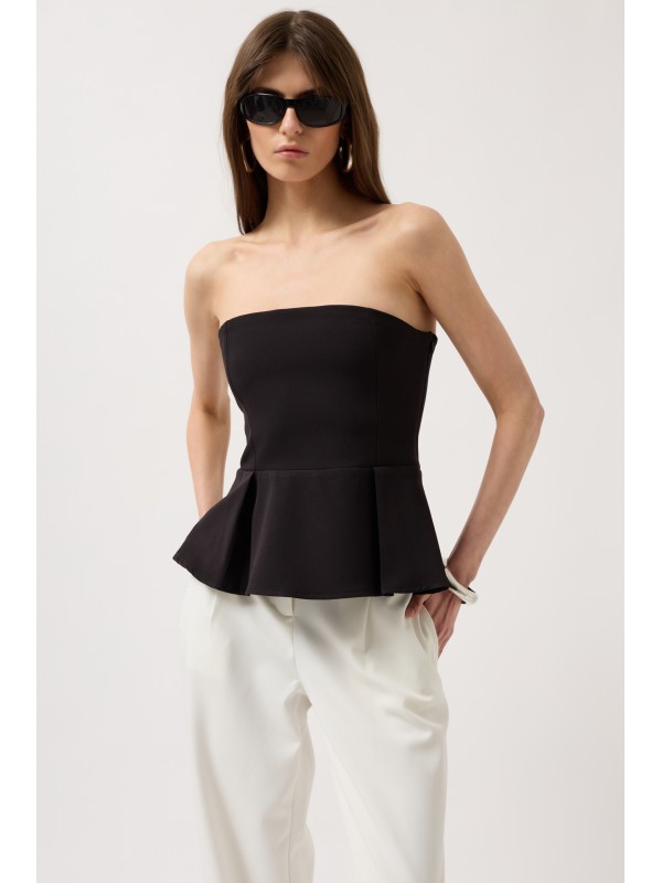 Pileli Straplez Bluz 52215028-Siyah