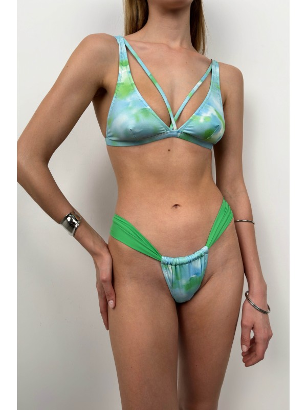 Biye Detay Büzgülü Bikini Takım 8531-Mavi