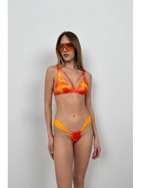 Biye Detay Büzgülü Bikini Takım 8531-Turuncu