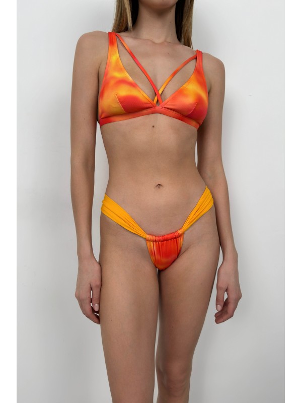 Biye Detay Büzgülü Bikini Takım 8531-Turuncu