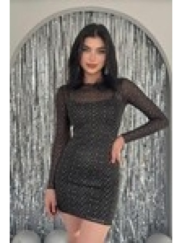 Boxe Simli Elbise ETK-00213-siyah