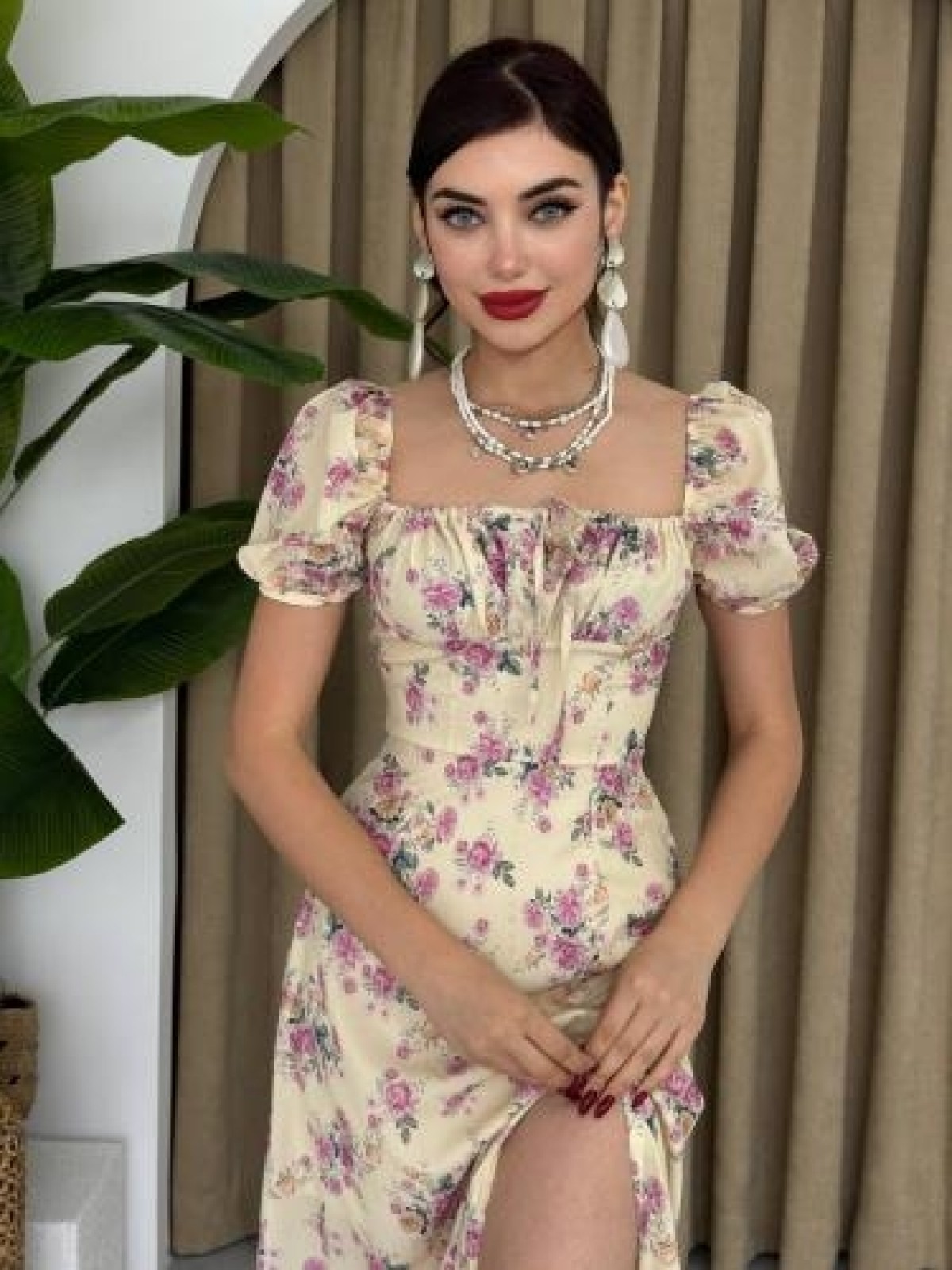 Zeze Balon Kol Elbise ETK-00341-bej