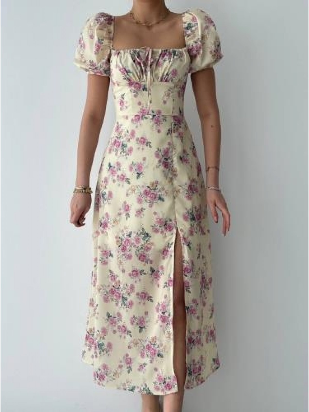 Zeze Balon Kol Elbise ETK-00341-bej