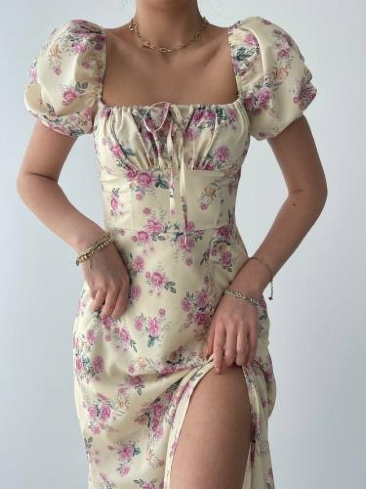 Zeze Balon Kol Elbise ETK-00341-bej