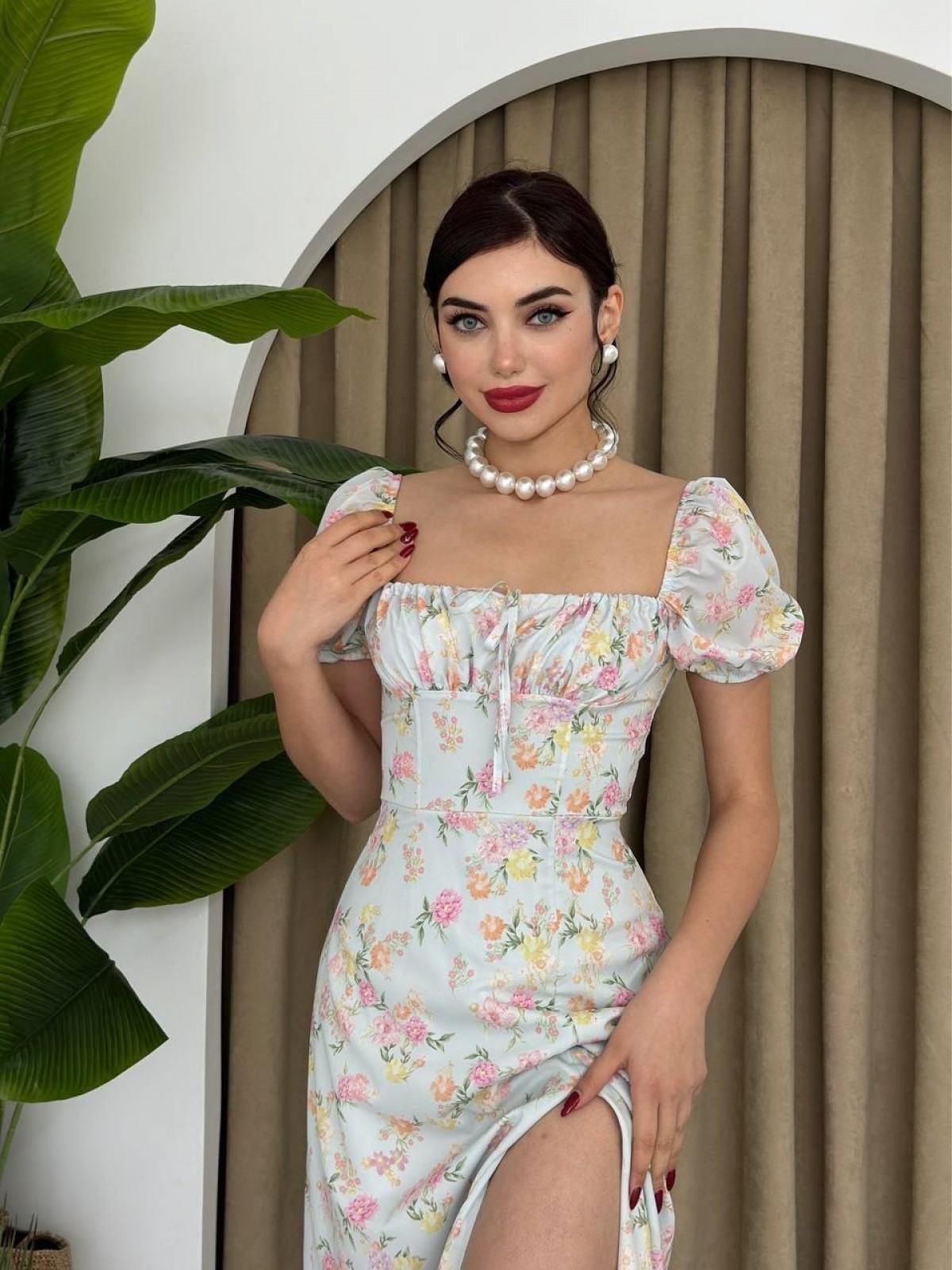 Zeze Balon Kol Elbise ETK-00341-beyaz