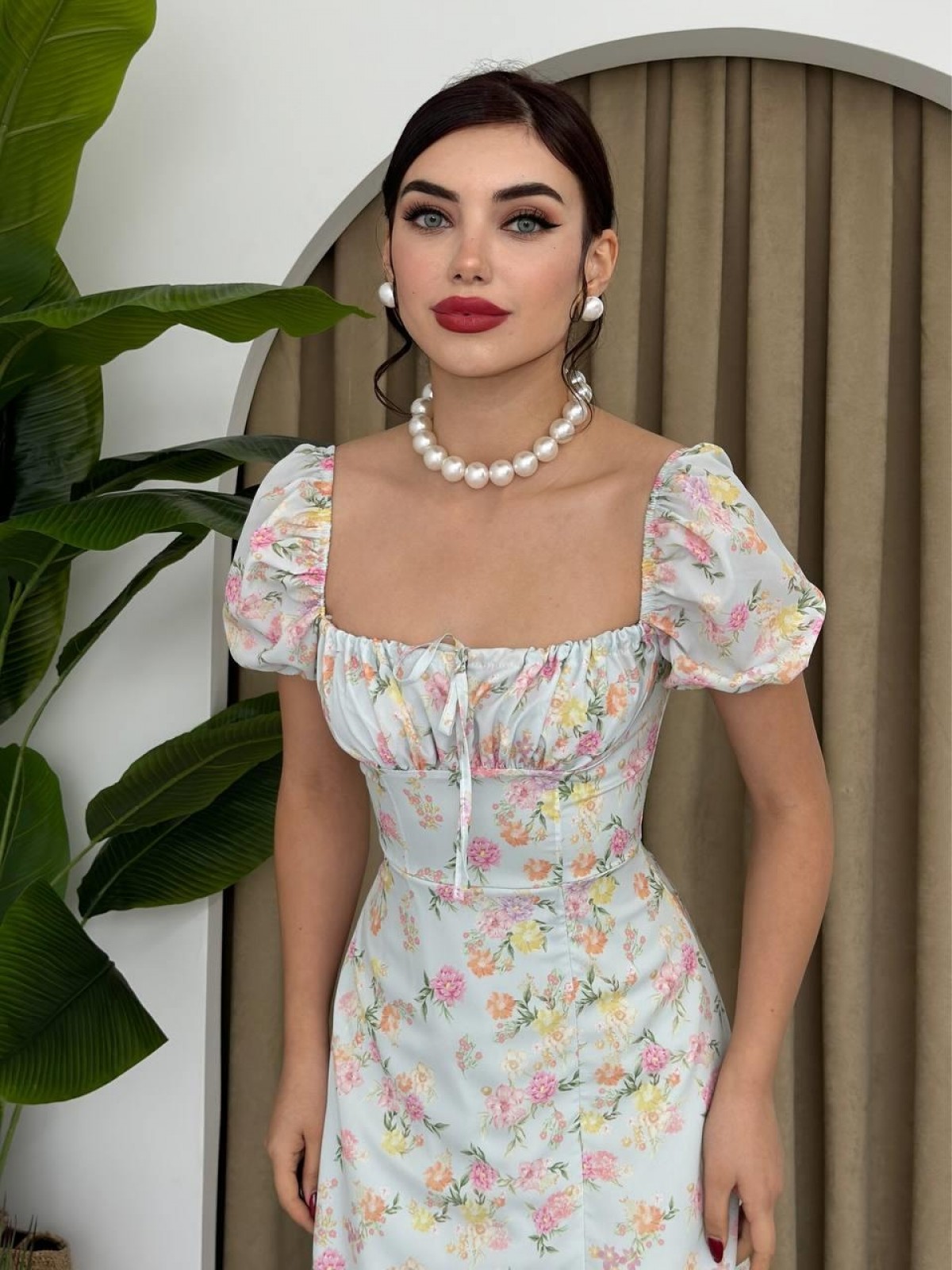 Zeze Balon Kol Elbise ETK-00341-beyaz