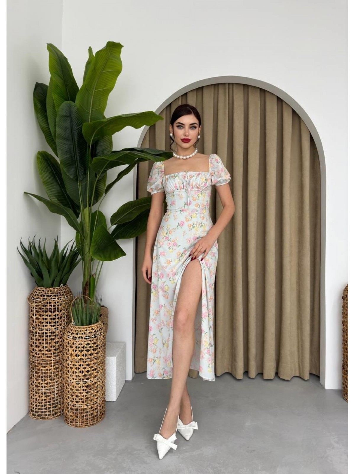 Zeze Balon Kol Elbise ETK-00341-beyaz