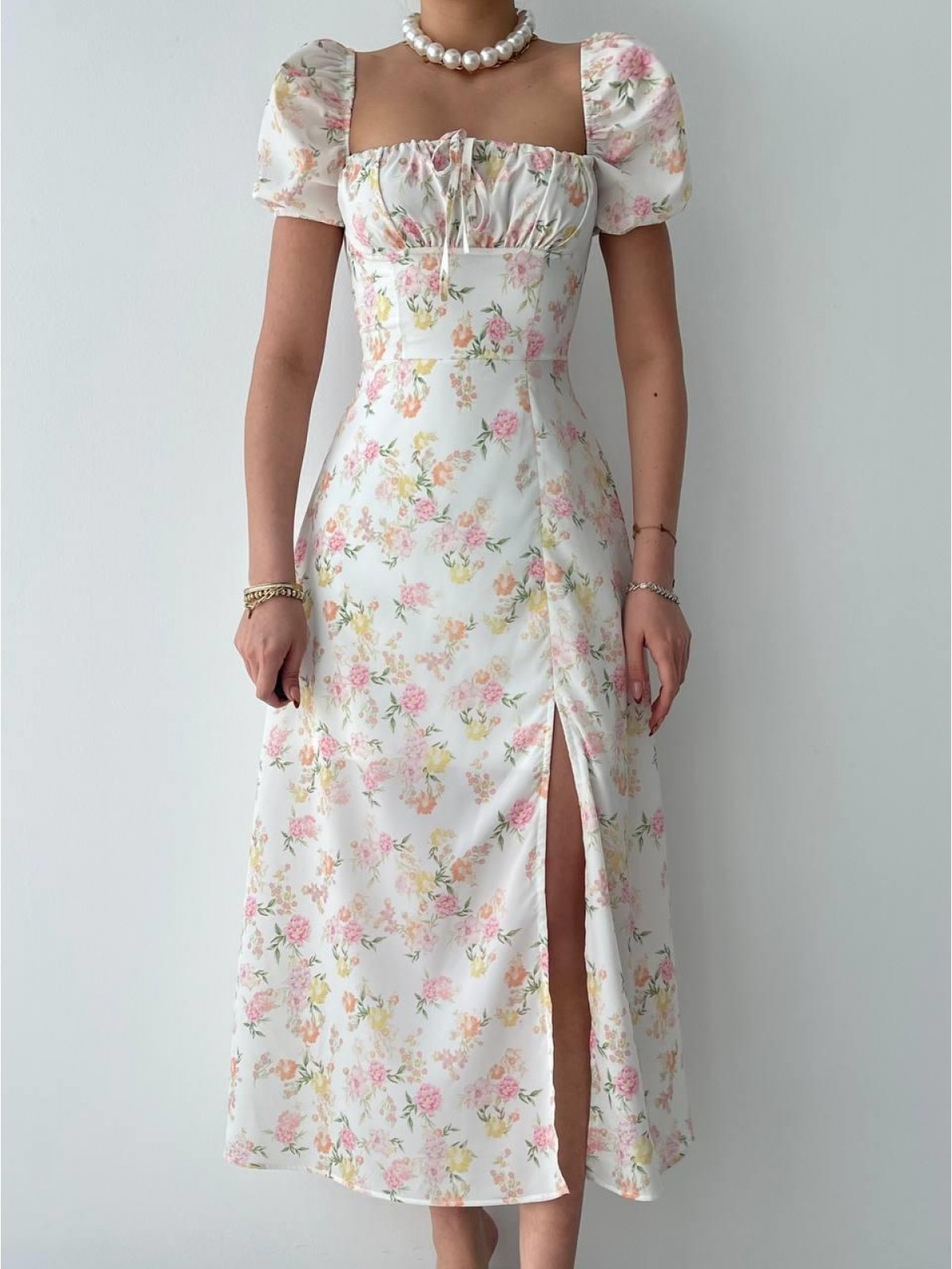 Zeze Balon Kol Elbise ETK-00341-ekru