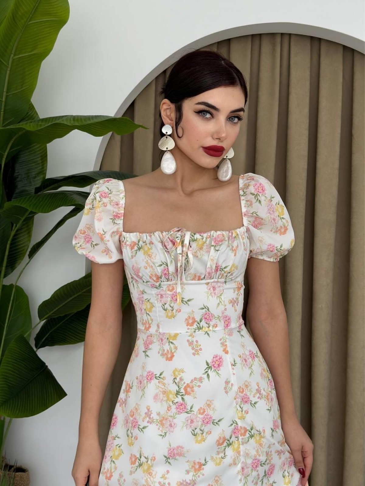 Zeze Balon Kol Elbise ETK-00341-ekru