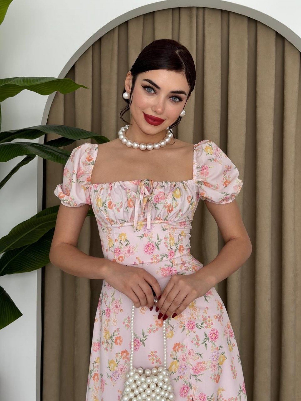 Zeze Balon Kol Elbise ETK-00341-pembe