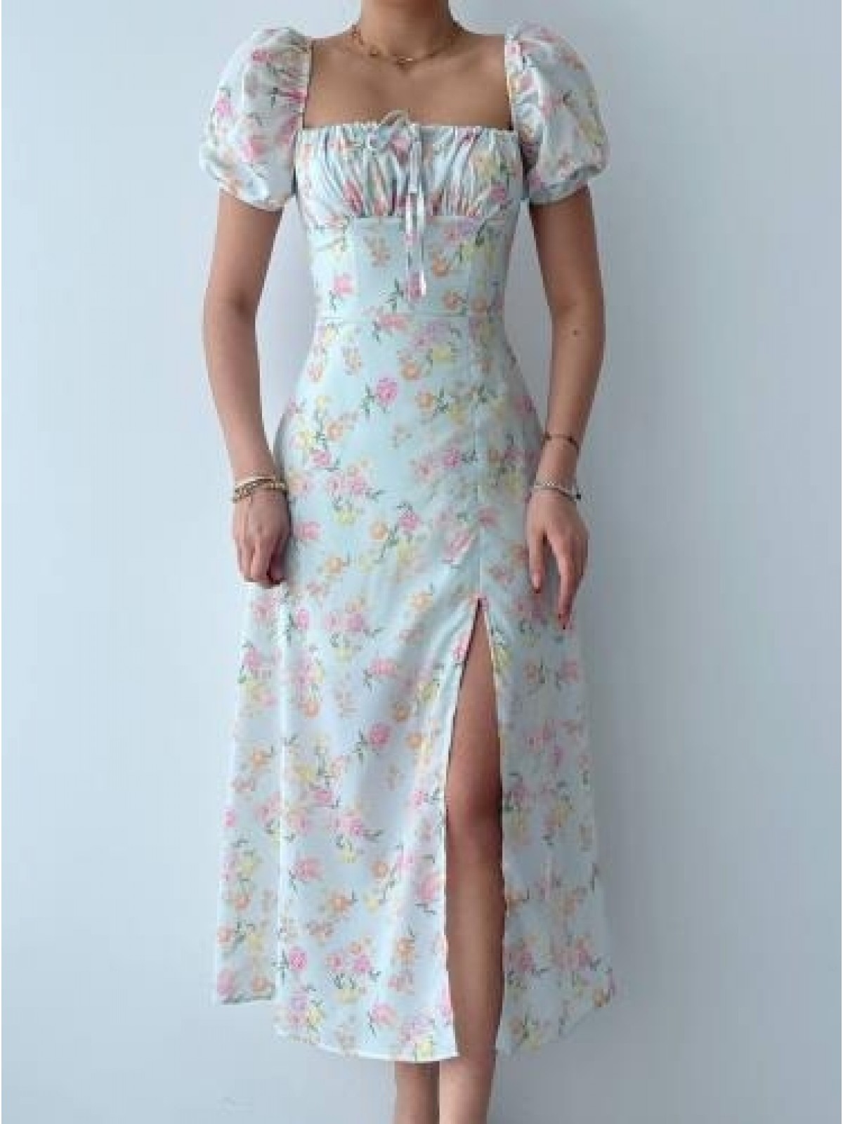 Zeze Balon Kol Elbise ETK-00341-yesil