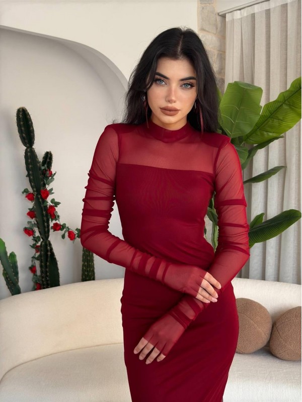 Visa Tül Elbise ETK-00554-bordo