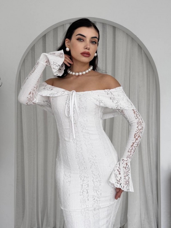 Maya Straplez Elbise ETK-00581-beyaz