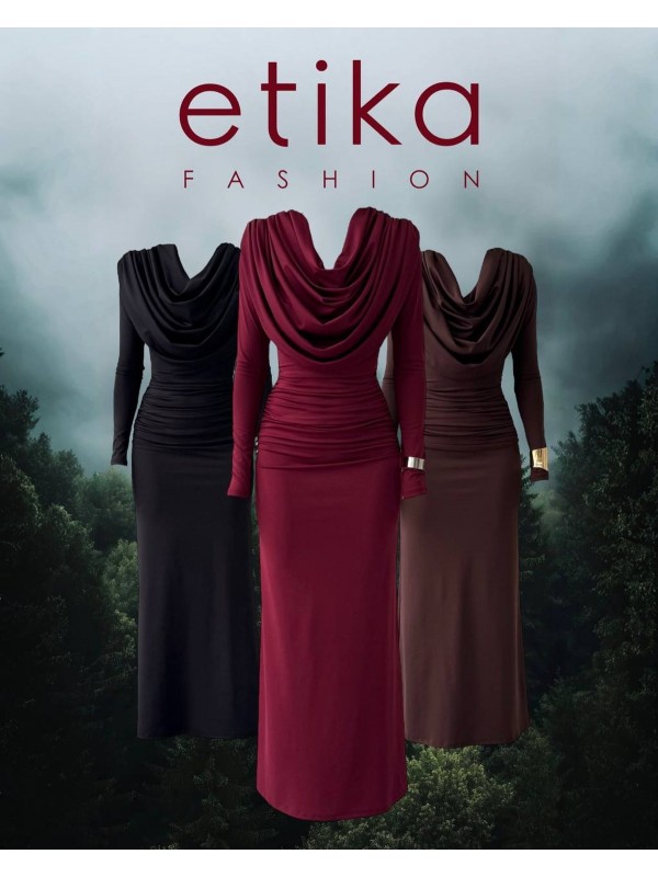 Crimson Drape Elbise ETK-00789-bordo