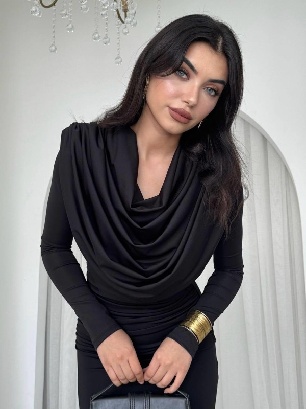 Crimson Drape Elbise ETK-00789-siyah