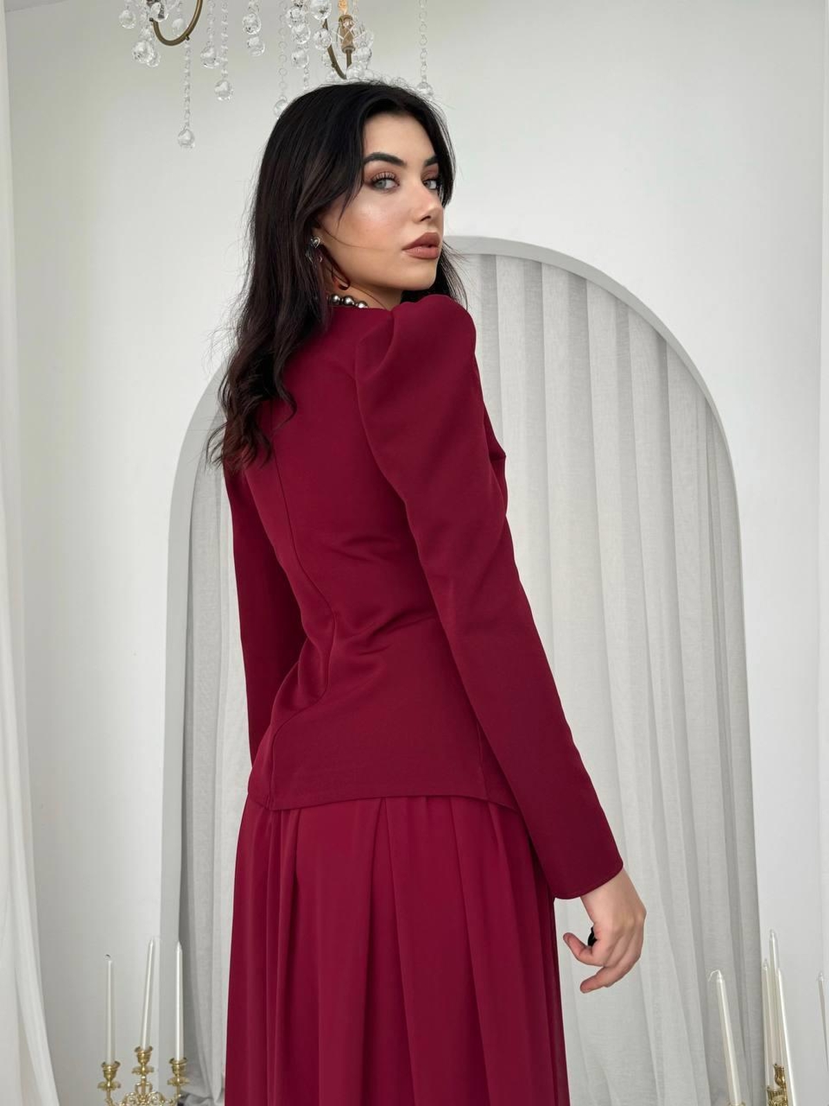 Elor Asimetrik Drapeli Elbise ETK-00793-bordo