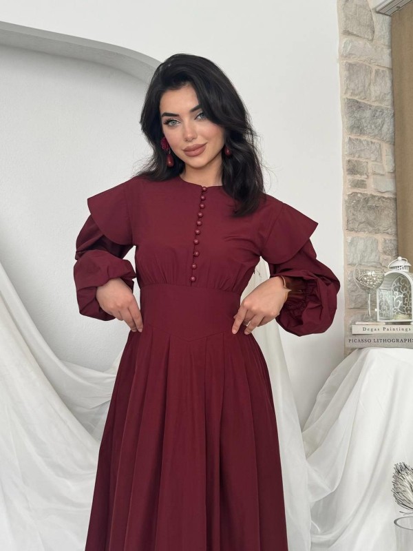 Seren Midi Elbise ETK-00797-bordo