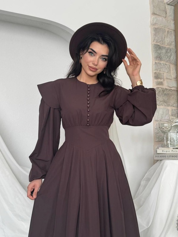 Seren Midi Elbise ETK-00797-kahve