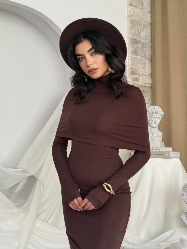 Zaria Pelerin Elbise ETK-00801-kahve