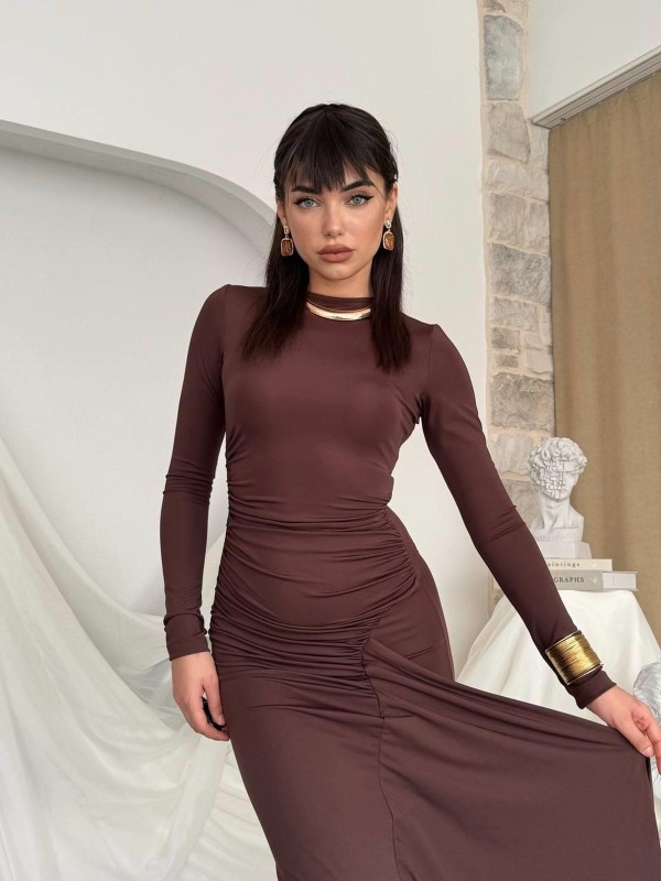 Saria Midi Elbise ETK-00807-kahve