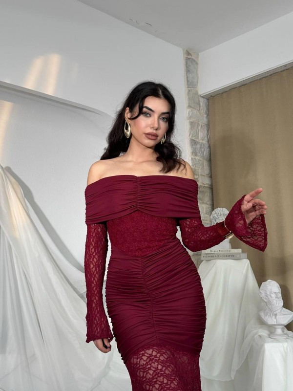 Aylen Straplez Elbise ETK-00809-bordo