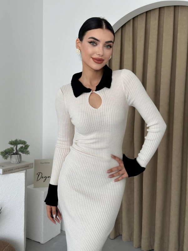 Plauen Triko Elbise ETK-10041-krem