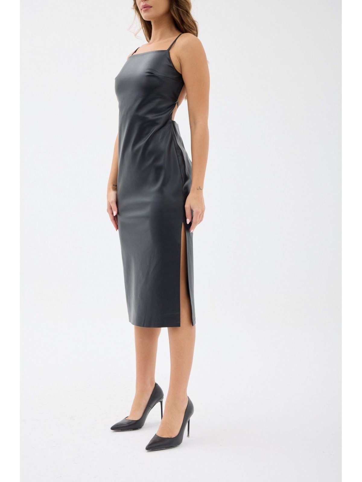 7543 DERİ ELBİSE-SİYAH