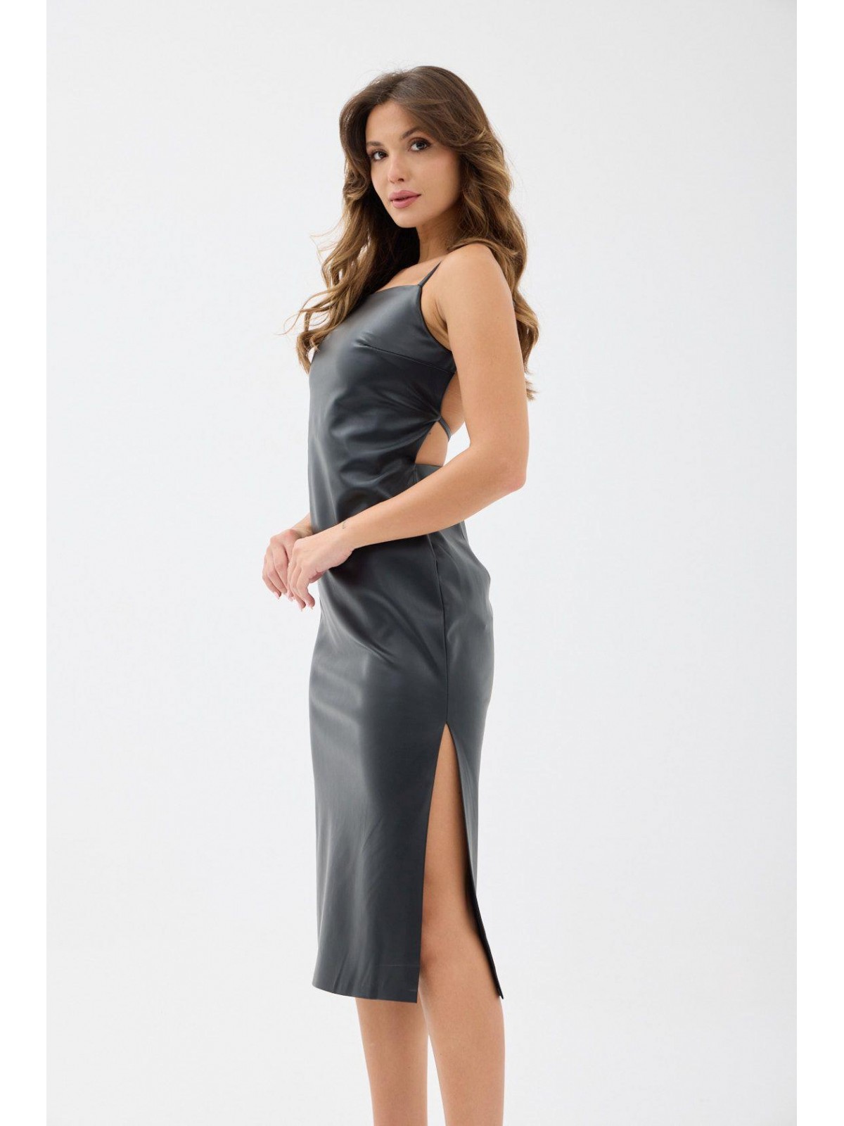 7543 DERİ ELBİSE-SİYAH