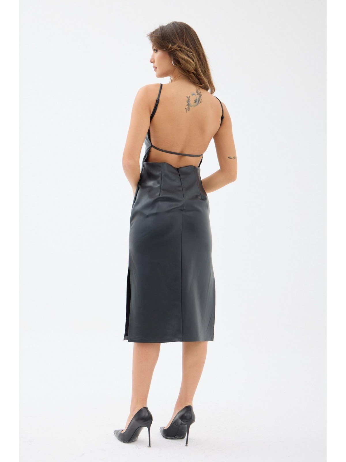 7543 DERİ ELBİSE-SİYAH