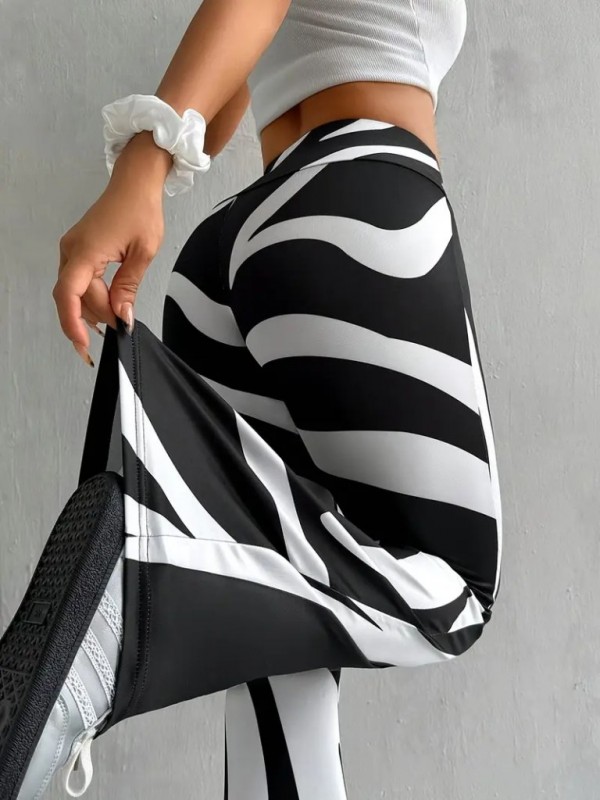 Kadın Yüksek Bel Zebra Desenli Dalgıç Tayt, 28145