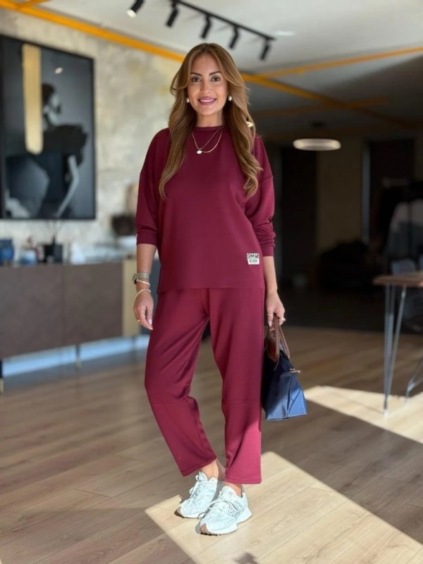 Kadın Uzun Kollu Bisiklet Yaka Viskon Iki Iplik Bluz Ve Pantolon Ikili Takım, 29256