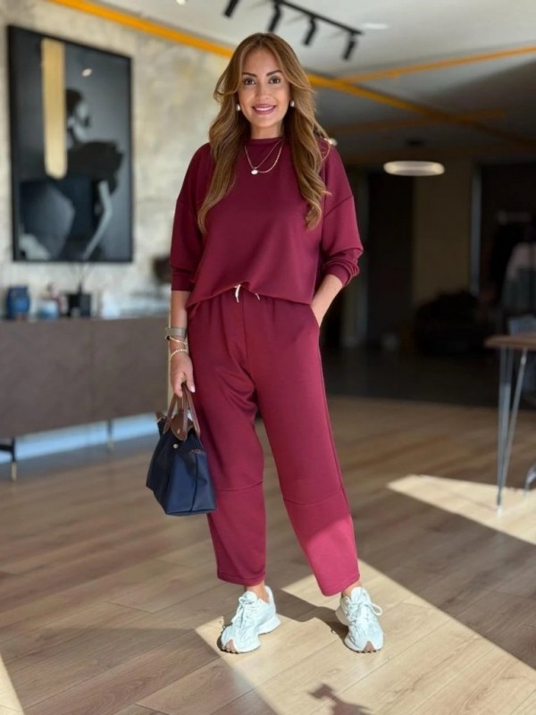 Kadın Uzun Kollu Bisiklet Yaka Viskon Iki Iplik Bluz Ve Pantolon Ikili Takım, 29256