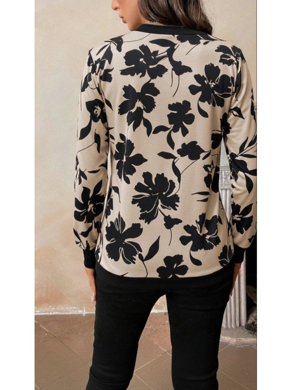 Kadın Uzun Kollu V Yakalı Desenli Süprem Bluz , 29332