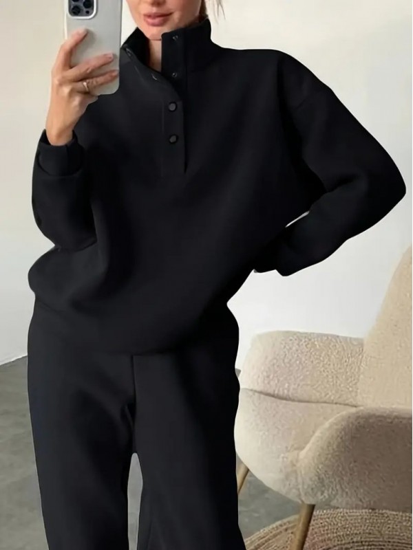 Kadın Uzun Kollu Balıkçı Dik Yakalı Düğmeli üç Iplik Bluz Ve Pantolon Ikili Takım , 28780