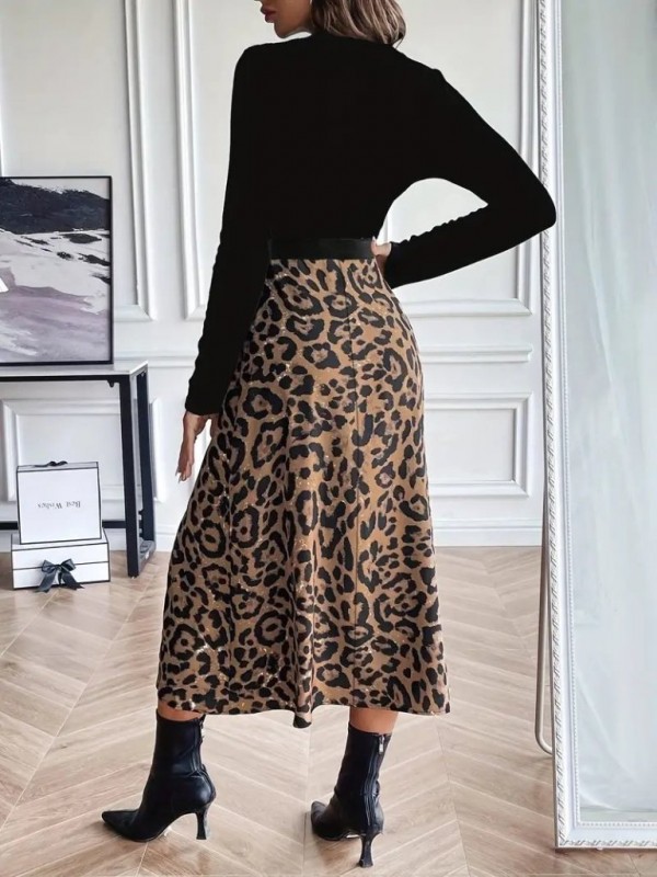 Kadın Uzun Kollu Bisiklet Yaka Ithal Krep Bluz Alt Desenli Modal Midi Elbise, 29300